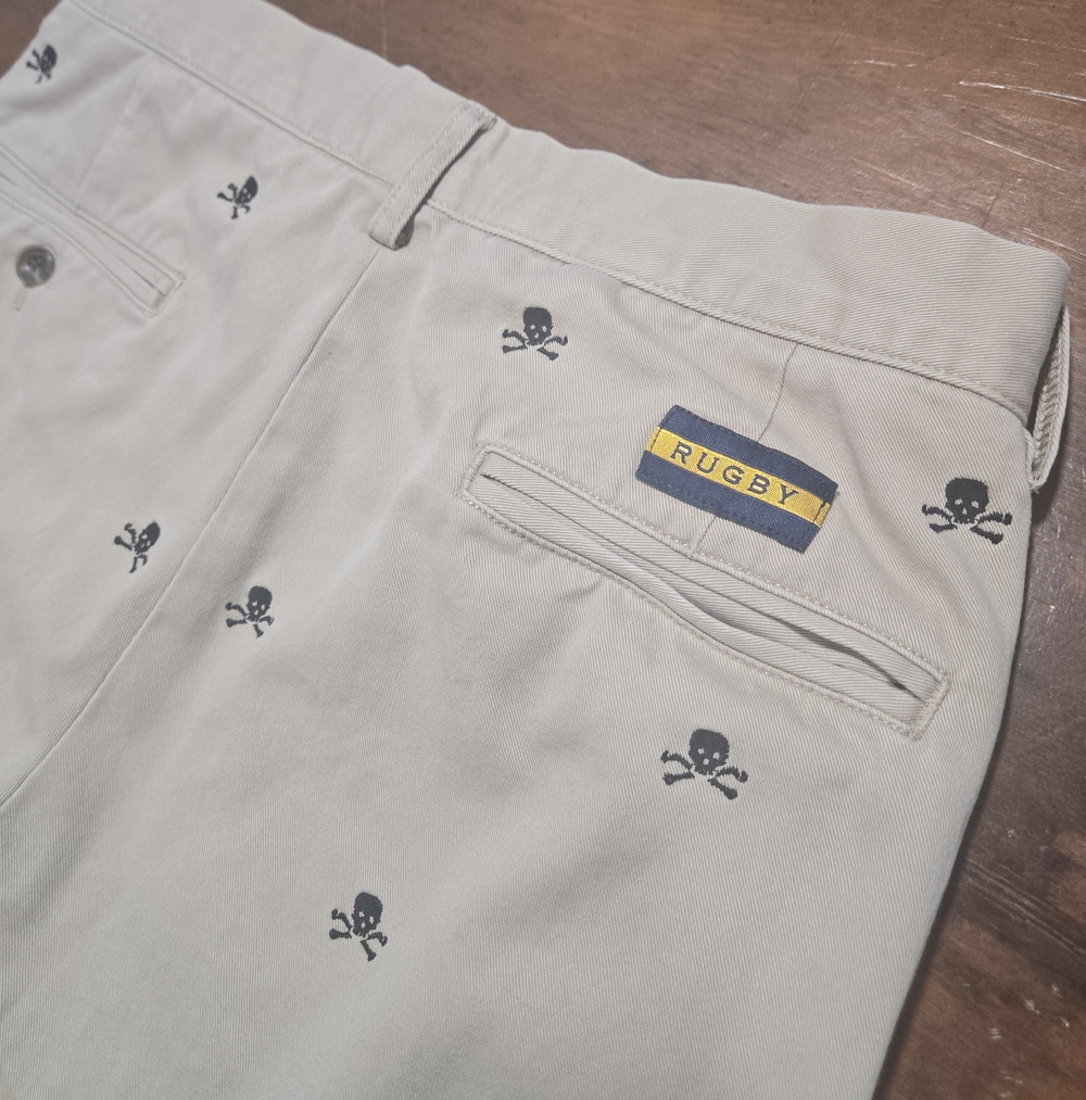 VTG Ralph Lauren Rugby Embroidered Skulls Cotton Preppy Punk Mens Pants 30